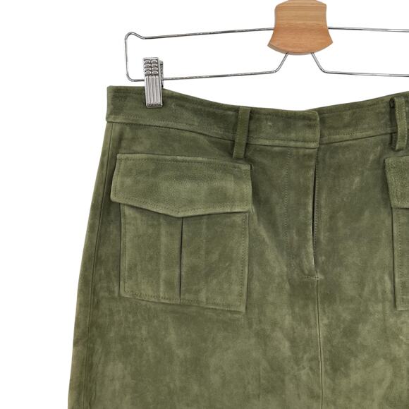 Theory Lupah Suede Mini Skirt Goat Leather‎ Army Green Size 8 - Picture 3 of 12